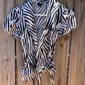 Guess Monochrome Zebra Print Wrap Blouse